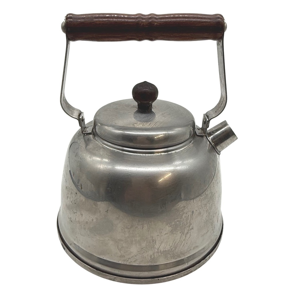 VTG Farberware 752 Stainless Steel Tea Kettle 1.5 Qt Wood Handle‎ handle Crack